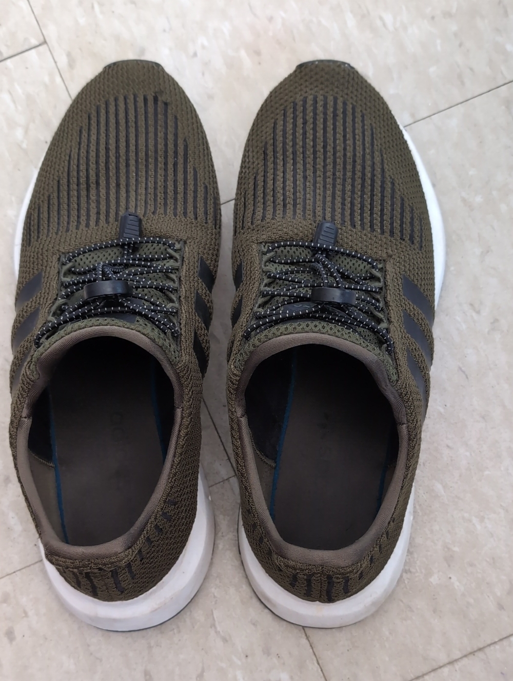 adidas Olive Green Knit Lace-Up Sneakers with White Sole